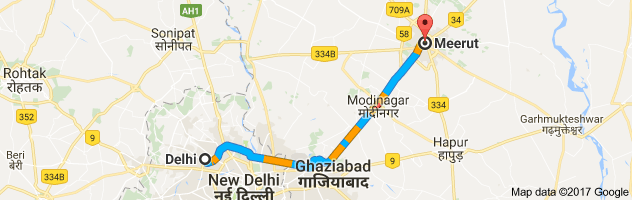 Delhi to Meerut route, distance, time and road conditions