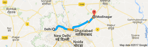 Delhi to Modinagar route, distance, time and road conditions