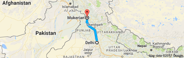 Delhi to Mukerian route, distance, time and road conditions