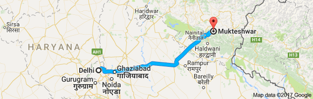 Delhi to Mukteshwar route, distance, time and road conditions