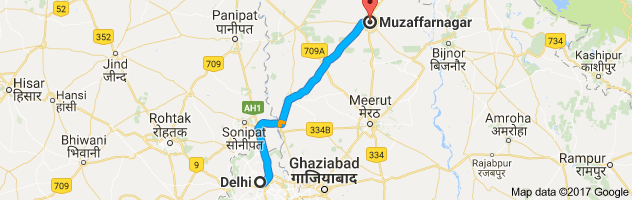 Delhi to Muzaffarnagar route, distance, time and road conditions