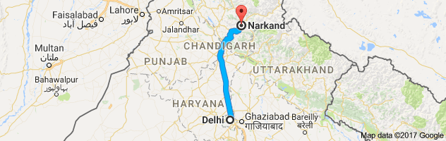 Delhi to Narkanda route, distance, time and road conditions