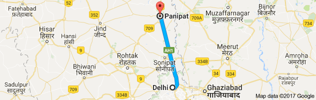 Delhi to Panipat route, distance, time and road conditions