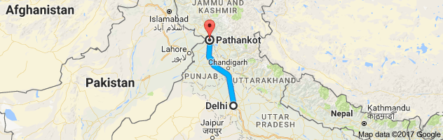 Delhi to Pathankot route, distance, time and road conditions