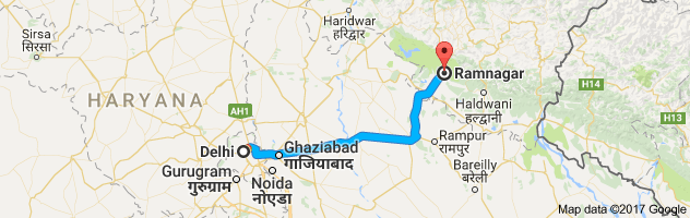 Delhi to Ramnagar route, distance, time and road conditions