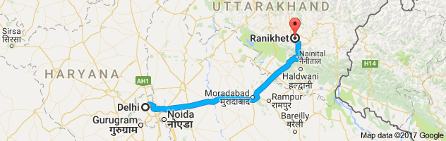 Delhi to Ranikhet route, distance, time and road conditions