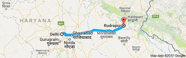 Delhi to Rudrapur City route, distance, time and road conditions