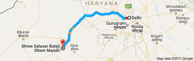 Delhi to Salasar Balaji route, distance, time and road conditions