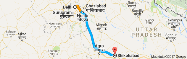 Delhi to Shikohabad route, distance, time and road conditions