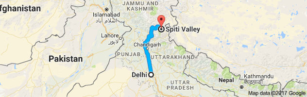 Delhi to Spiti Valley route, distance, time and road conditions