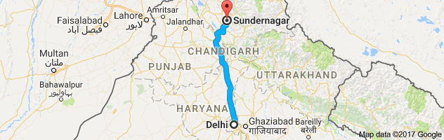 Delhi to Sundar Nagar route, distance, time and road conditions