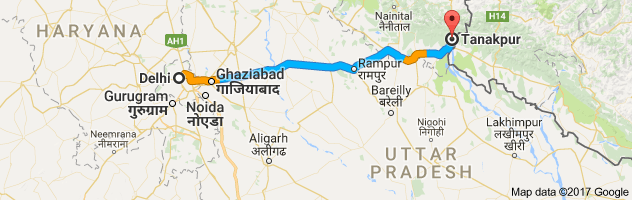 Delhi to Tanakpur route, distance, time and road conditions