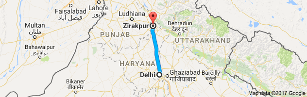 Delhi to Zirakpur route, distance, time and road conditions