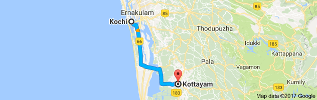 Kochi to Kottayam  route, distance, time and road conditions