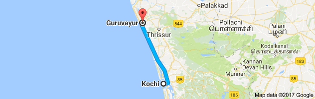 Kochi to Gurubayur    route, distance, time and road conditions