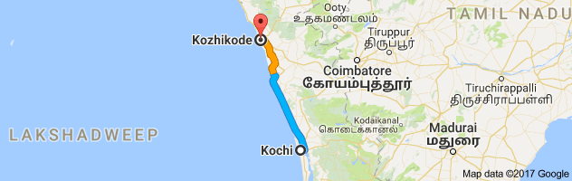 Kochi to Kozhikode  route, distance, time and road conditions