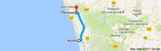 Kochi to Thrissur route, distance, time and road conditions