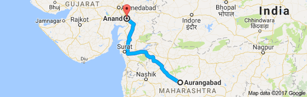 Aurangabad to Anand route, distance, time and road conditions