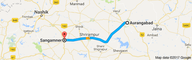 Aurangabad to Sangamner route, distance, time and road conditions