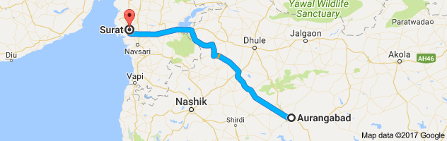 Aurangabad to Surat route, distance, time and road conditions