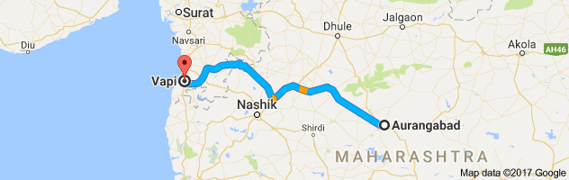 Aurangabad to Vapi route, distance, time and road conditions