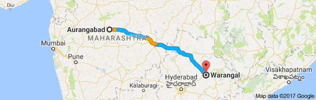 Aurangabad to Warangal route, distance, time and road conditions