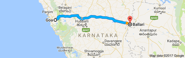 Goa to Bellary route, distance, time and road conditions