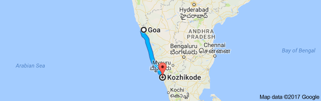 Goa to Calicut  route, distance, time and road conditions