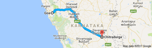 Goa to Chitradurga route, distance, time and road conditions