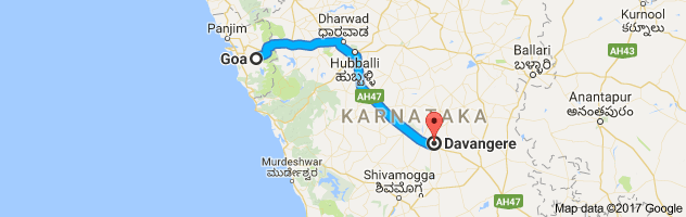 Goa to Davangere  route, distance, time and road conditions