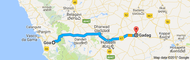 Goa to Gadag route, distance, time and road conditions