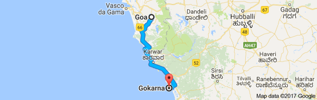 Goa to Gokarna route, distance, time and road conditions