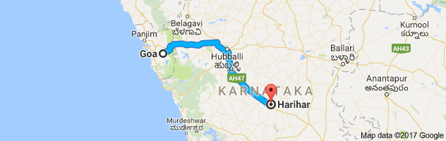 Goa to Harihar route, distance, time and road conditions