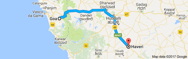 Goa to Haveri route, distance, time and road conditions