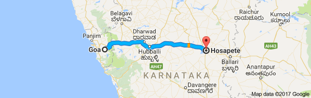 Goa to Hospet route, distance, time and road conditions