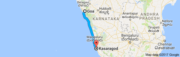 Goa to Kasargode route, distance, time and road conditions