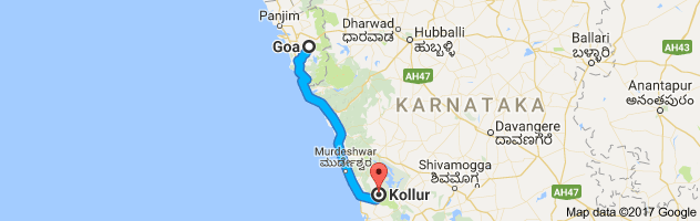 Goa to Kollur route, distance, time and road conditions