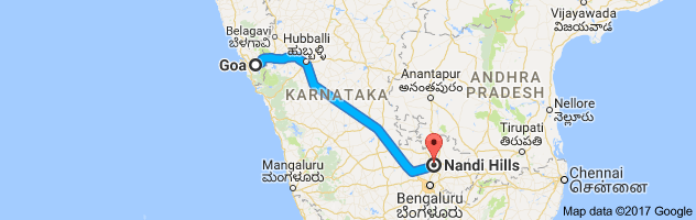 Goa to Nandi Hills route, distance, time and road conditions