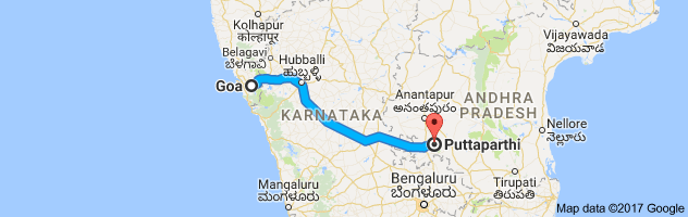 Goa to Puttaparthi route, distance, time and road conditions