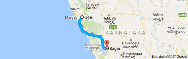 Goa to Sagara  route, distance, time and road conditions