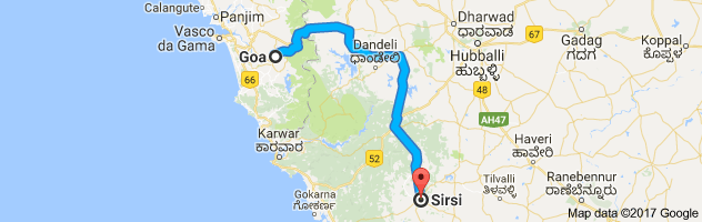 Goa to Sirsi route, distance, time and road conditions