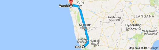 Goa to Vashi route, distance, time and road conditions