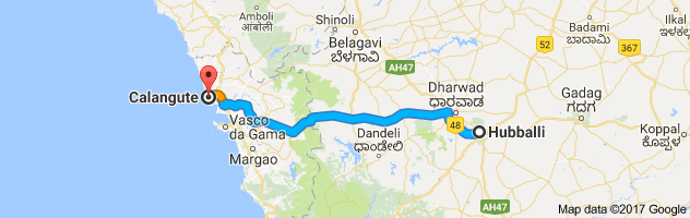 Hubli to Calangute route, distance, time and road conditions