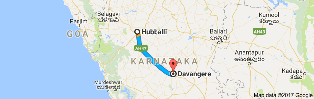 Hubli to Davangere route, distance, time and road conditions