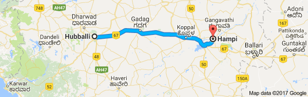 Hubli to Hampi route, distance, time and road conditions