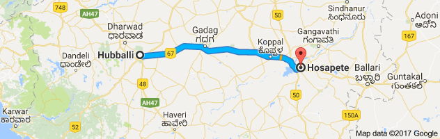 Hubli to Hospet route, distance, time and road conditions