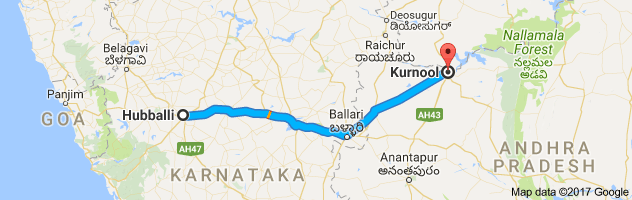 Hubli to Kurnool route, distance, time and road conditions