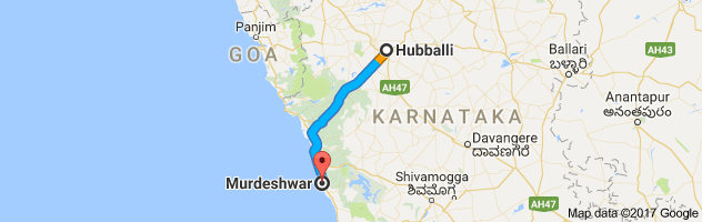 Hubli to Murudeshwar route, distance, time and road conditions