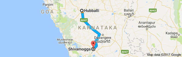 Hubli to Shimoga route, distance, time and road conditions