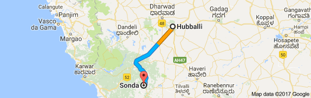 Hubli to Sonda route, distance, time and road conditions